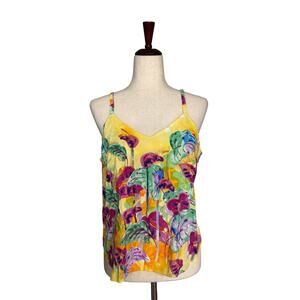 Jams World Floating Garden Cami Tank Top Womens L Yellow Floral Hawaii Resort